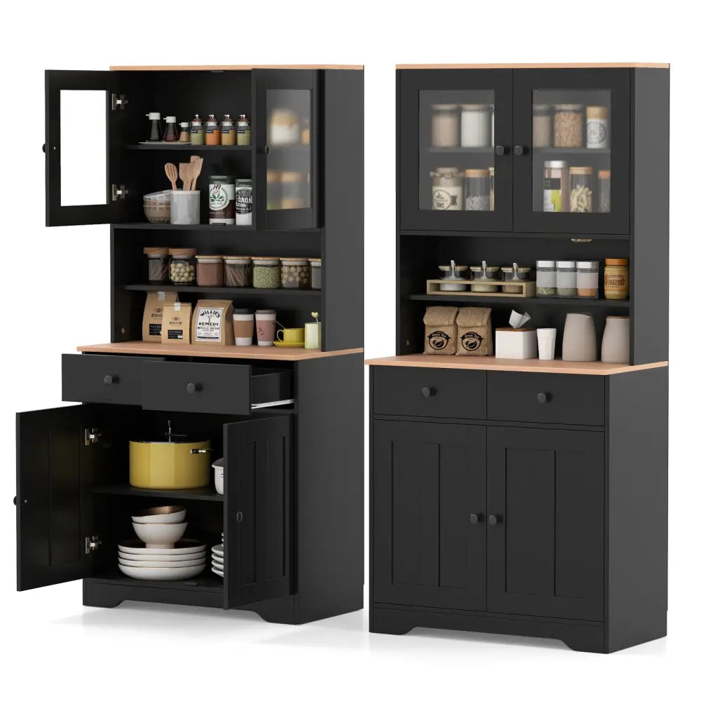 Pantry Cabinet with 2 Removable Shelves-Black - Black - Sideboards Cabinets & Buffets