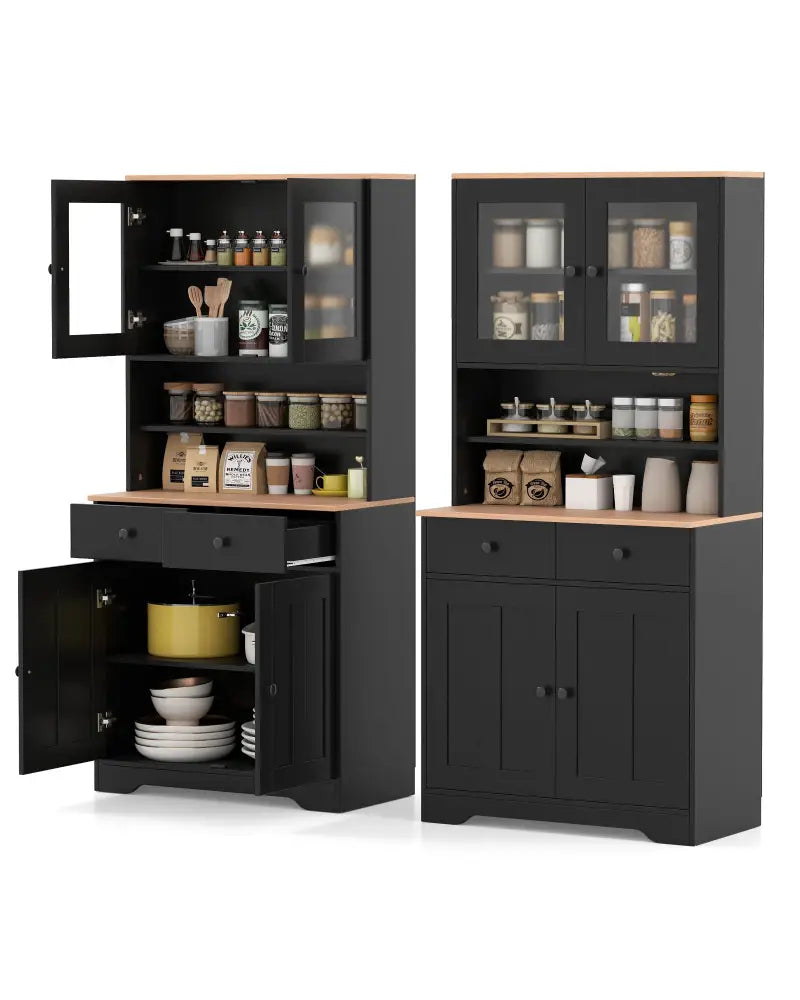 Pantry Cabinet with 2 Removable Shelves-Black - Black - Sideboards Cabinets & Buffets