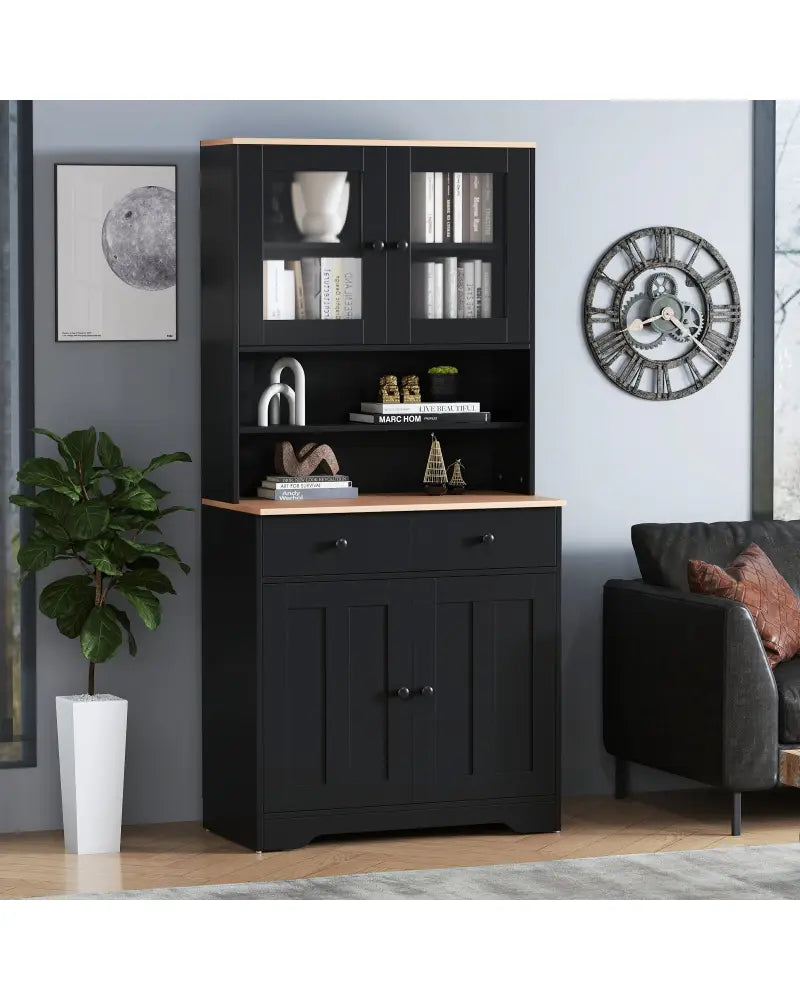 Pantry Cabinet with 2 Removable Shelves-Black - Black - Sideboards Cabinets & Buffets