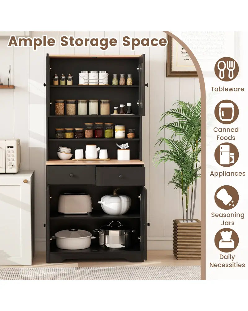 Pantry Cabinet with 2 Removable Shelves-Black - Black - Sideboards Cabinets & Buffets