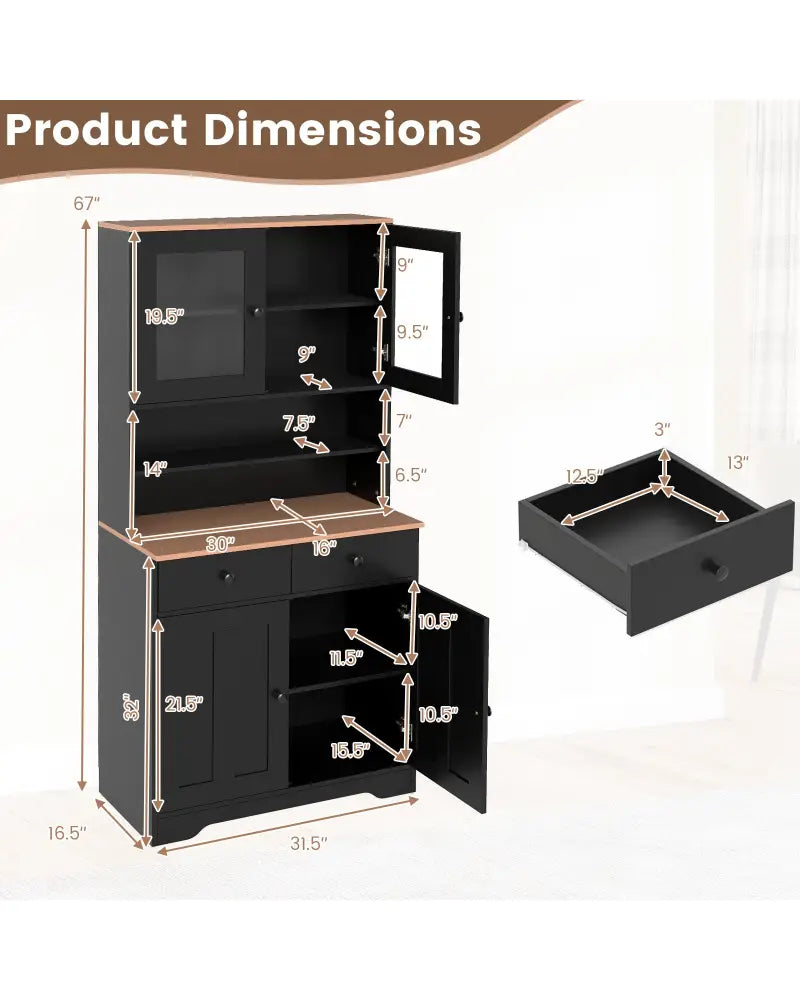 Pantry Cabinet with 2 Removable Shelves-Black - Black - Sideboards Cabinets & Buffets