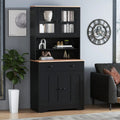 Pantry Cabinet with 2 Removable Shelves-Black - Black - Sideboards Cabinets & Buffets