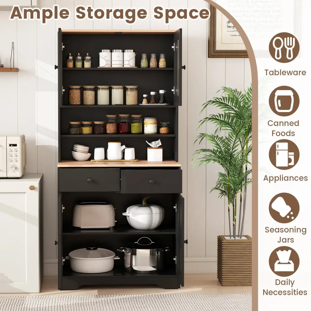Pantry Cabinet with 2 Removable Shelves-Black - Black - Sideboards Cabinets & Buffets