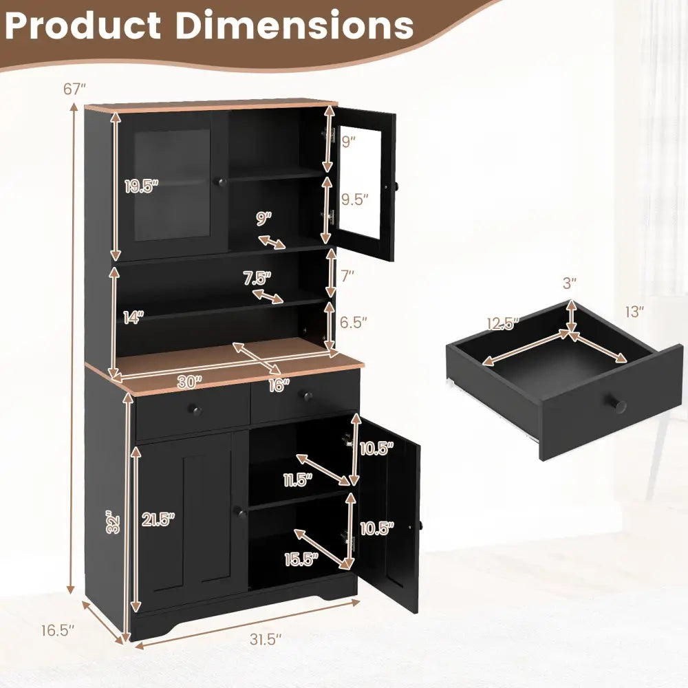 Pantry Cabinet with 2 Removable Shelves-Black - Black - Sideboards Cabinets & Buffets