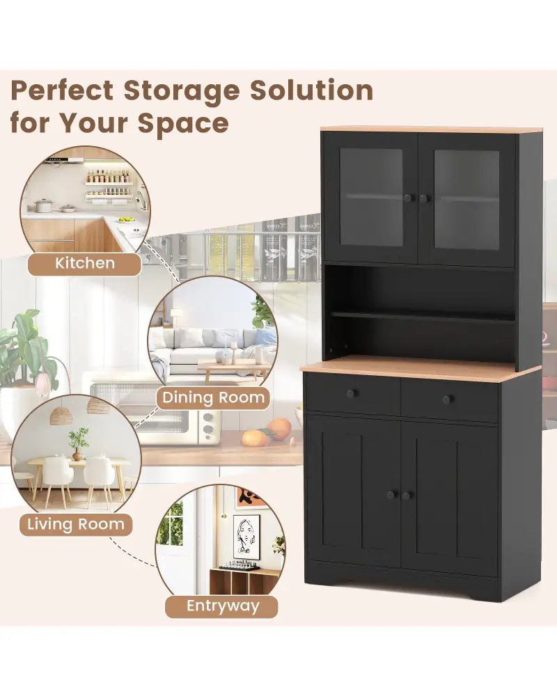 Pantry Cabinet with 2 Removable Shelves-Black - Black - Sideboards Cabinets & Buffets