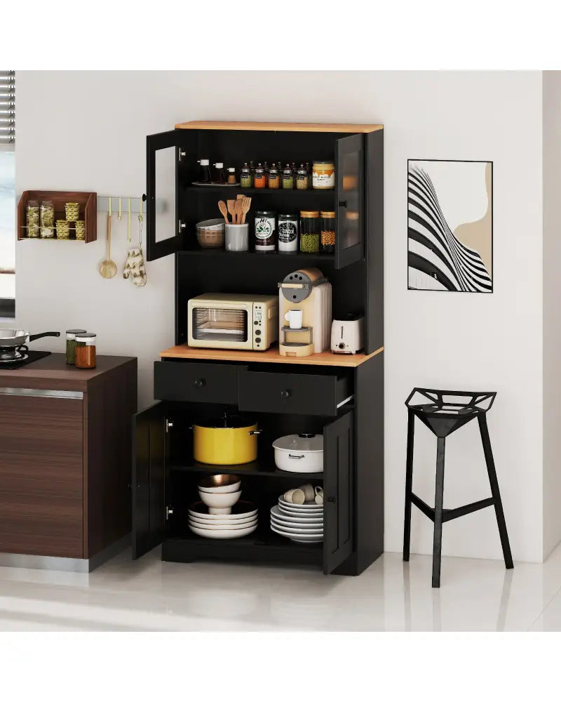 Pantry Cabinet with 2 Removable Shelves-Black - Black - Sideboards Cabinets & Buffets