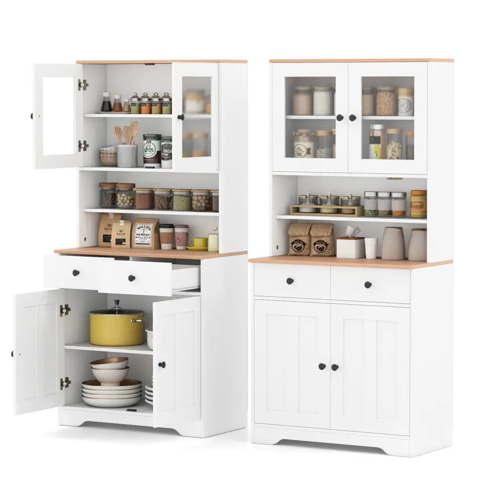 Pantry Cabinet with 2 Removable Shelves-White - White - Sideboards Cabinets & Buffets