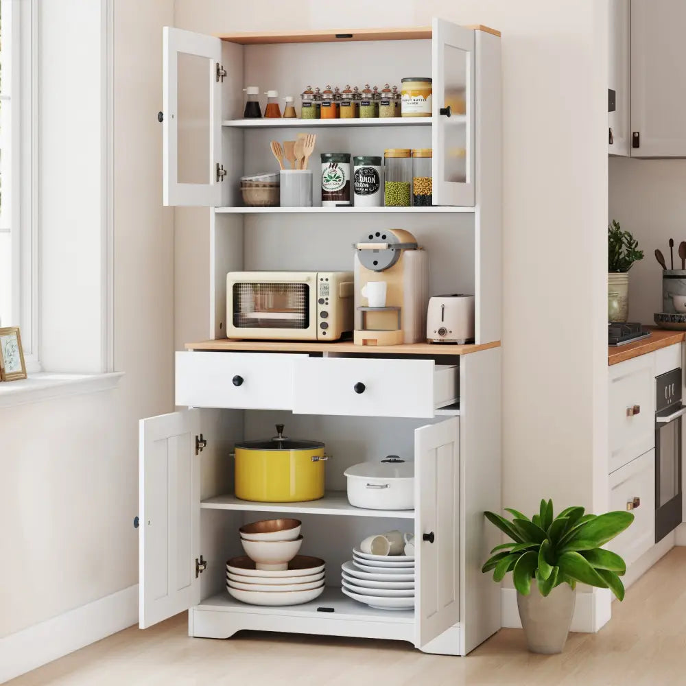 Pantry Cabinet with 2 Removable Shelves-White - White - Sideboards Cabinets & Buffets
