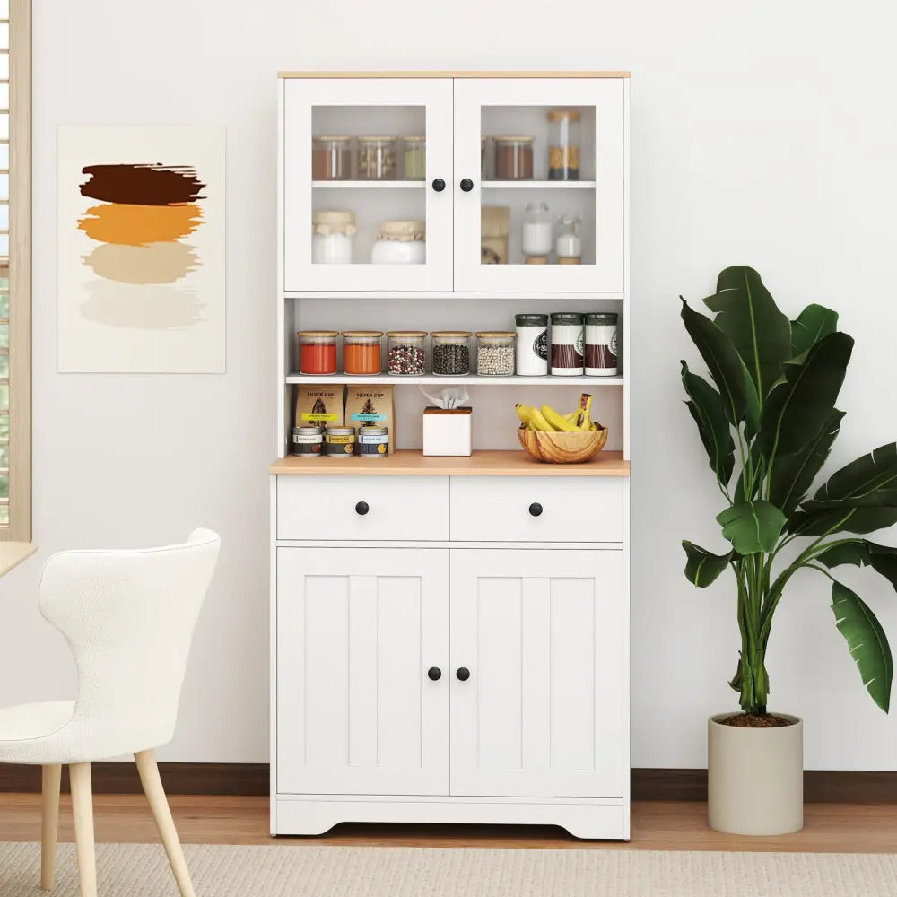 Pantry Cabinet with 2 Removable Shelves-White - White - Sideboards Cabinets & Buffets