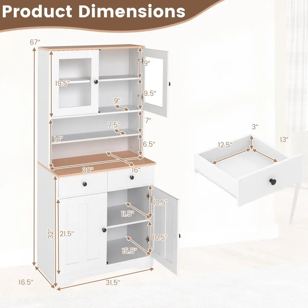 Pantry Cabinet with 2 Removable Shelves-White - White - Sideboards Cabinets & Buffets