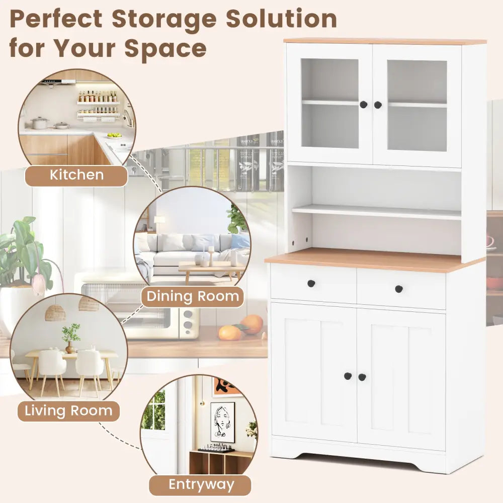 Pantry Cabinet with 2 Removable Shelves-White - White - Sideboards Cabinets & Buffets