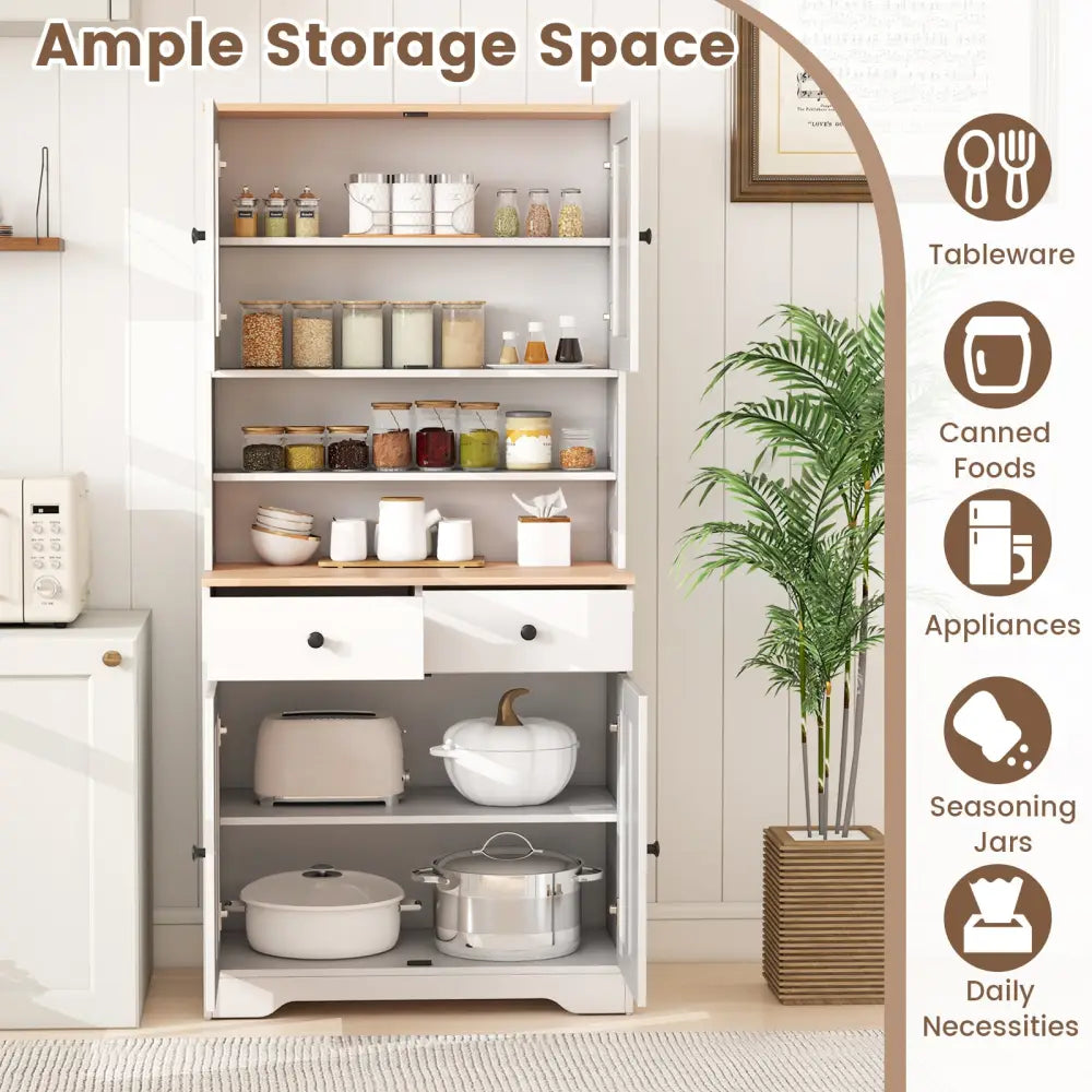 Pantry Cabinet with 2 Removable Shelves-White - White - Sideboards Cabinets & Buffets