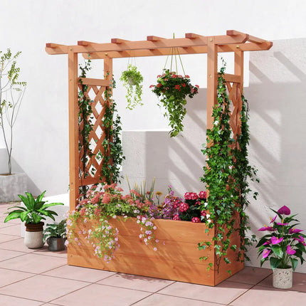 Patent Pending Wooden Raised Garden Bed with Trellis and Hanging Roof-Orange - Orange - Raised Garden Beds