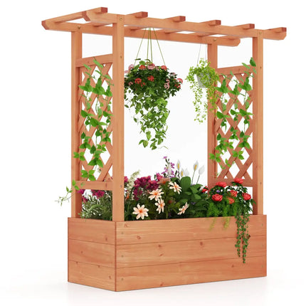 Patent Pending Wooden Raised Garden Bed with Trellis and Hanging Roof-Orange - Orange - Raised Garden Beds