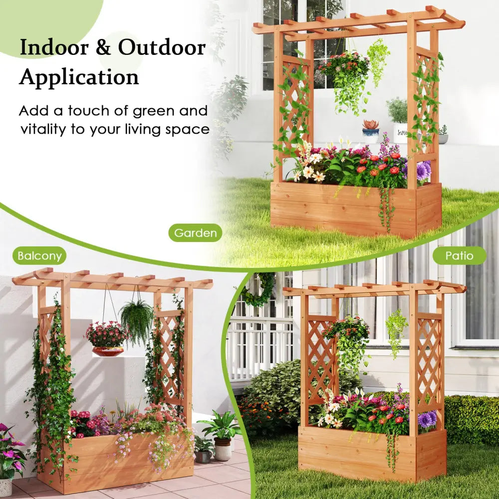 Patent Pending Wooden Raised Garden Bed with Trellis and Hanging Roof-Orange - Orange - Raised Garden Beds
