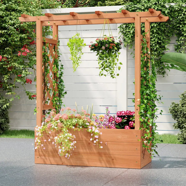 Patent Pending Wooden Raised Garden Bed with Trellis and Hanging Roof-Orange - Orange - Raised Garden Beds