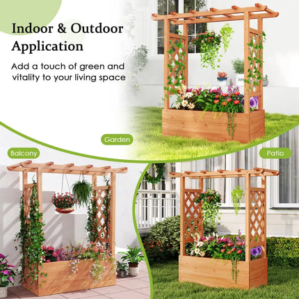 Patent Pending Wooden Raised Garden Bed with Trellis and Hanging Roof-Orange - Orange - Raised Garden Beds