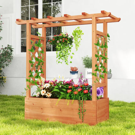 Patent Pending Wooden Raised Garden Bed with Trellis and Hanging Roof-Orange - Orange - Raised Garden Beds