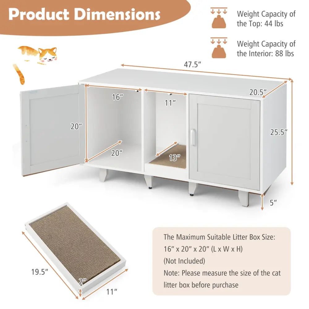Patented 2-Door Cat Litter Box Enclosure with Winding Entry and Scratching Board-Gray - Gray - Cat Houses