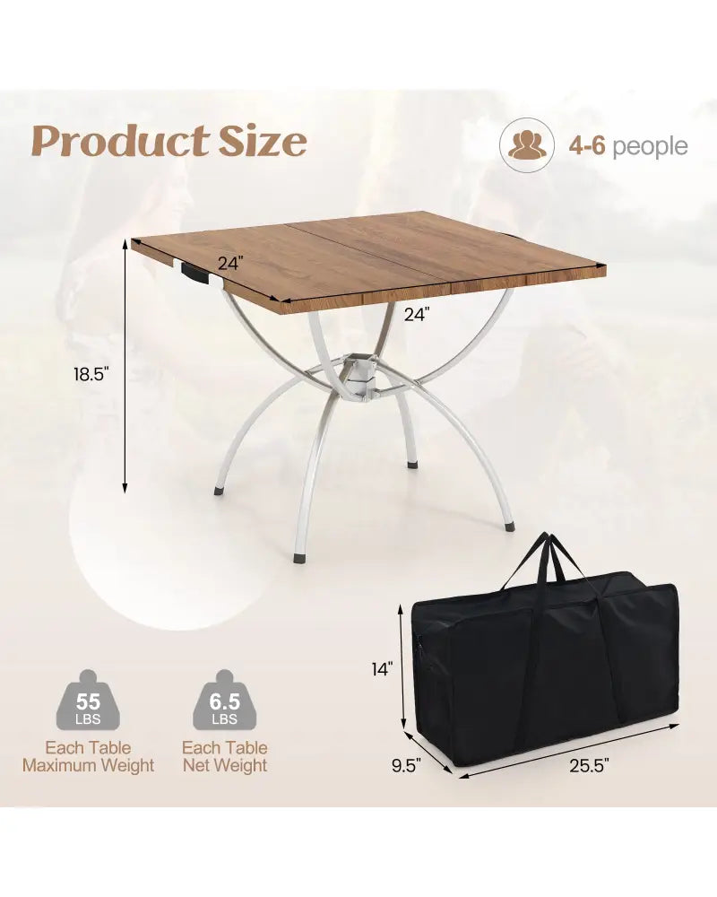 Patented 2 Pack Folding Camping Table with Wood-grain Tabletop for Hiking Party-Natural - Natural - Camping Furniture