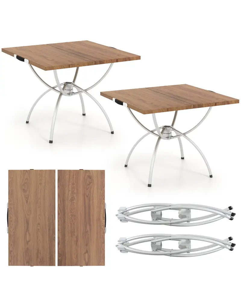 Patented 2 Pack Folding Camping Table with Wood-grain Tabletop for Hiking Party-Natural - Natural - Camping Furniture