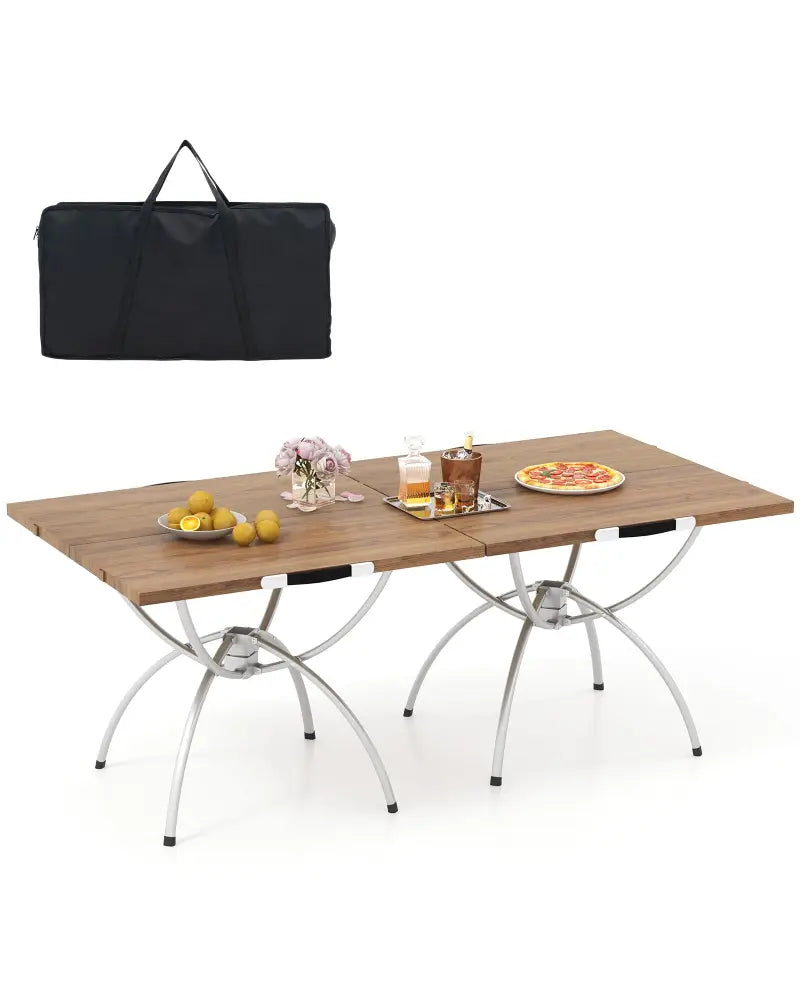 Patented 2 Pack Folding Camping Table with Wood-grain Tabletop for Hiking Party-Natural - Natural - Camping Furniture