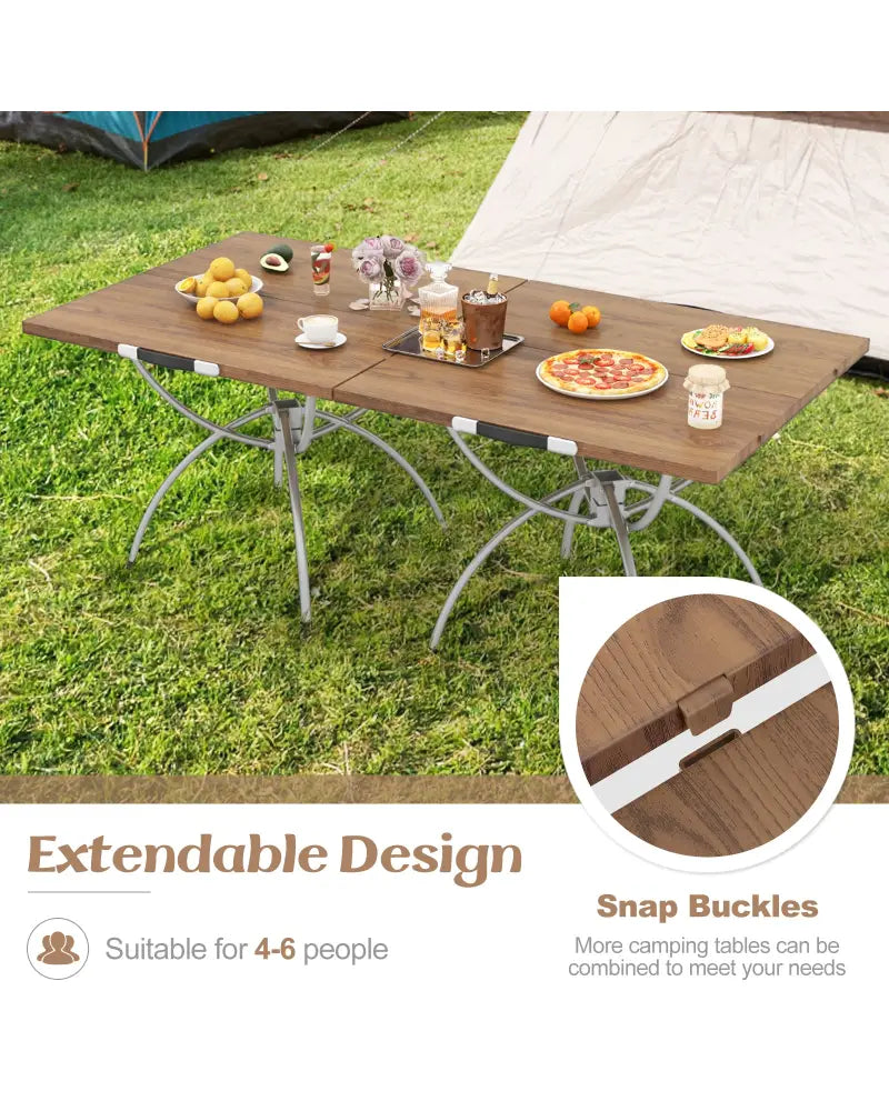 Patented 2 Pack Folding Camping Table with Wood-grain Tabletop for Hiking Party-Natural - Natural - Camping Furniture