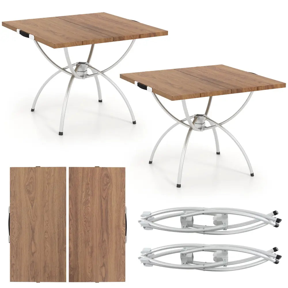 Patented 2 Pack Folding Camping Table with Wood-grain Tabletop for Hiking Party-Natural - Natural - Camping Furniture