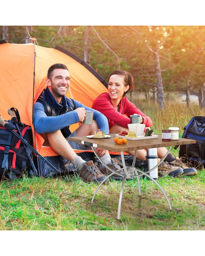Patented 2 Pack Folding Camping Table with Wood-grain Tabletop for Hiking Party-Natural - Natural - Camping Furniture