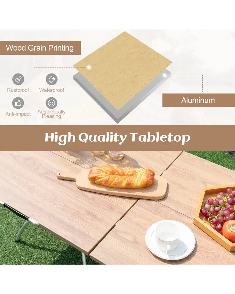 Patented 2 Pack Folding Camping Table with Wood-grain Tabletop for Hiking Party-Natural - Natural - Camping Furniture