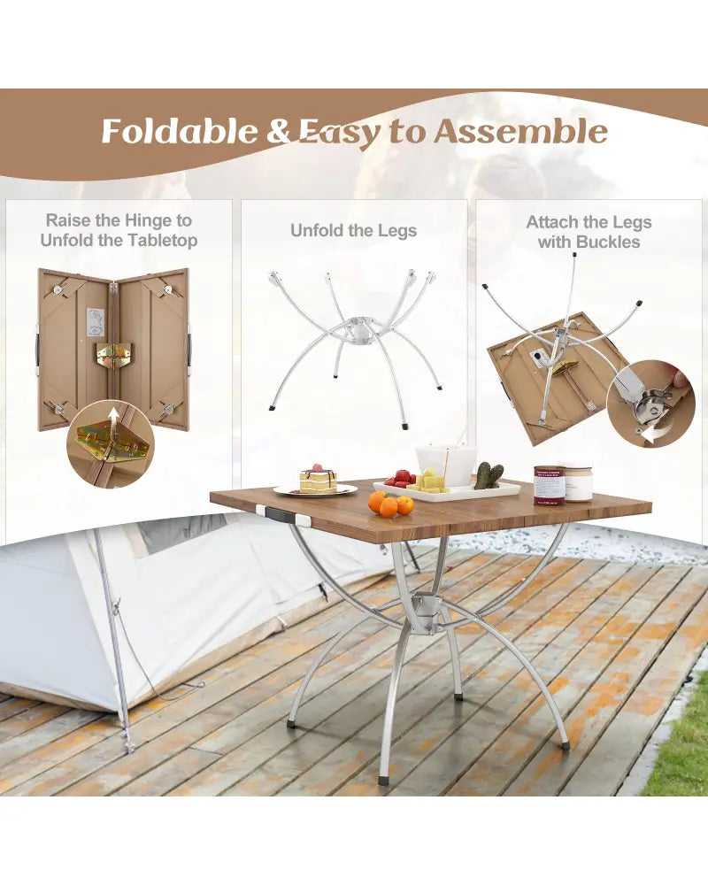 Patented 2 Pack Folding Camping Table with Wood-grain Tabletop for Hiking Party-Natural - Natural - Camping Furniture