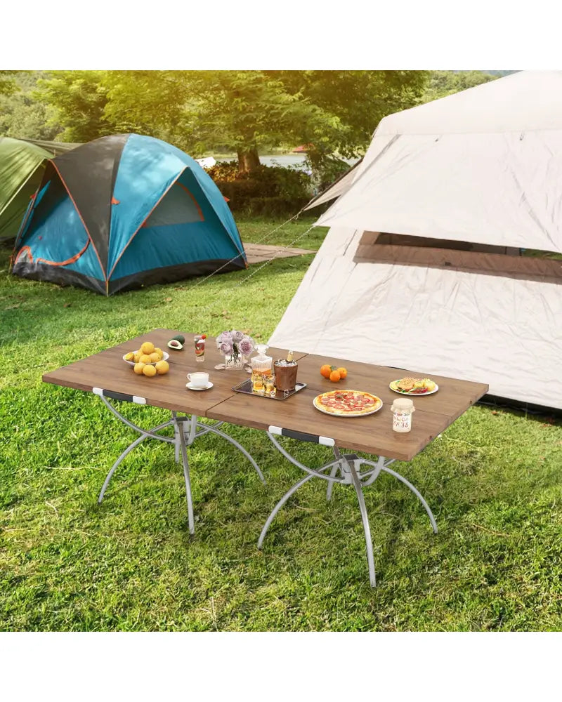 Patented 2 Pack Folding Camping Table with Wood-grain Tabletop for Hiking Party-Natural - Natural - Camping Furniture