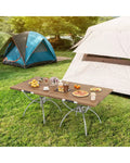 Patented 2 Pack Folding Camping Table with Wood-grain Tabletop for Hiking Party-Natural - Natural - Camping Furniture