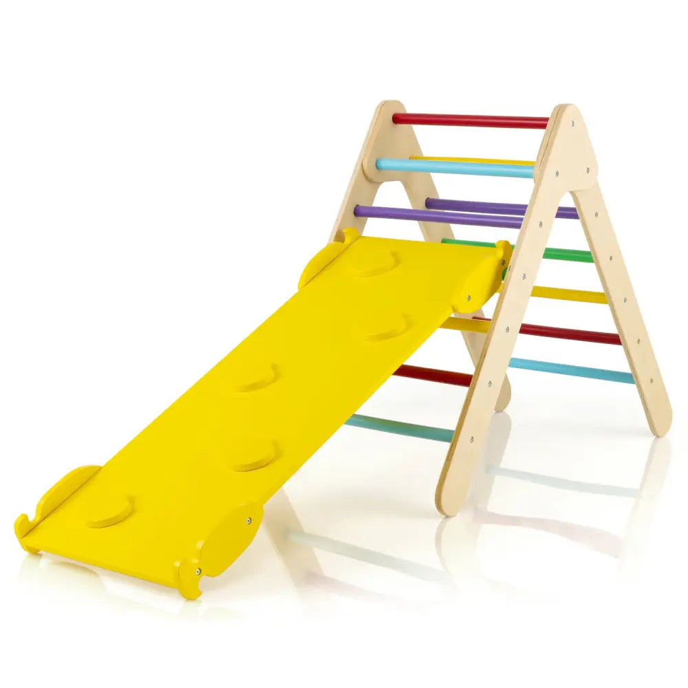 Patented 3-in-1 Wooden Climbing Triangle Set Triangle Climber with Ramp-Multicolor - Multicolor - Climbers & Slides