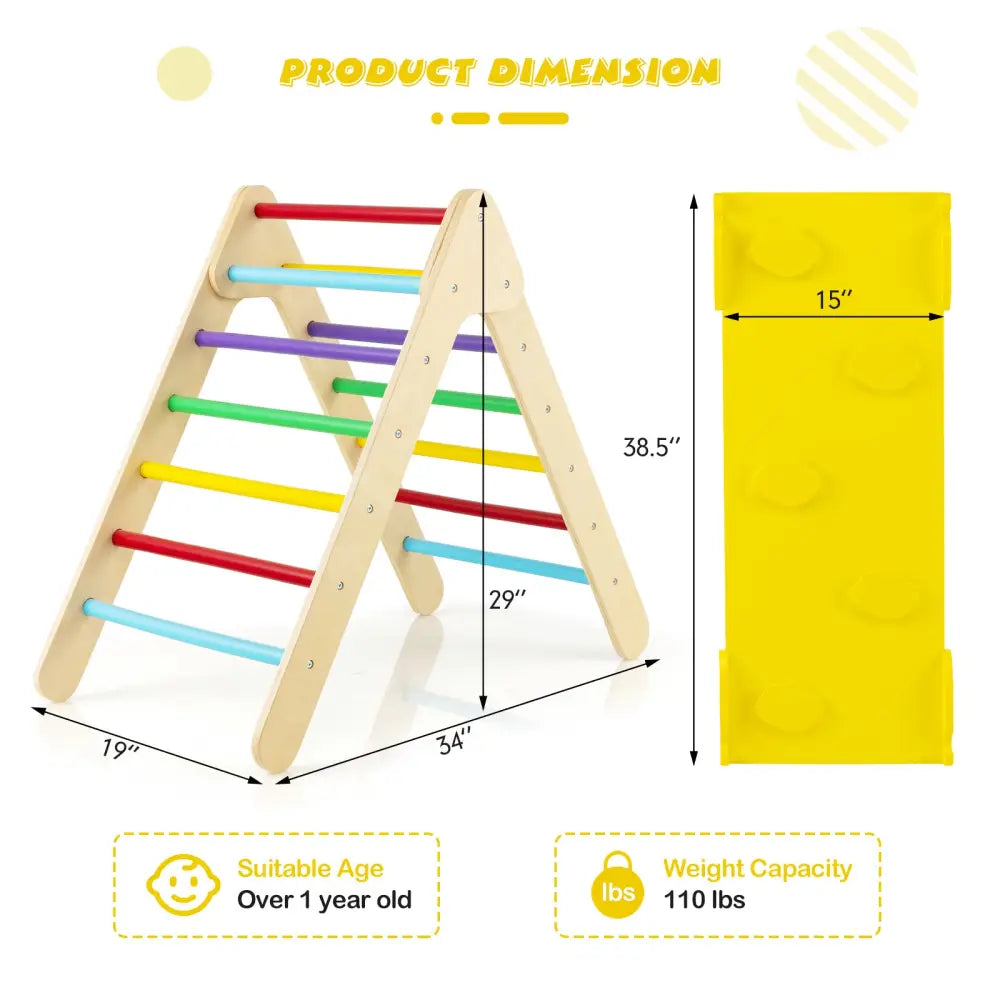 Patented 3-in-1 Wooden Climbing Triangle Set Triangle Climber with Ramp-Multicolor - Multicolor - Climbers & Slides