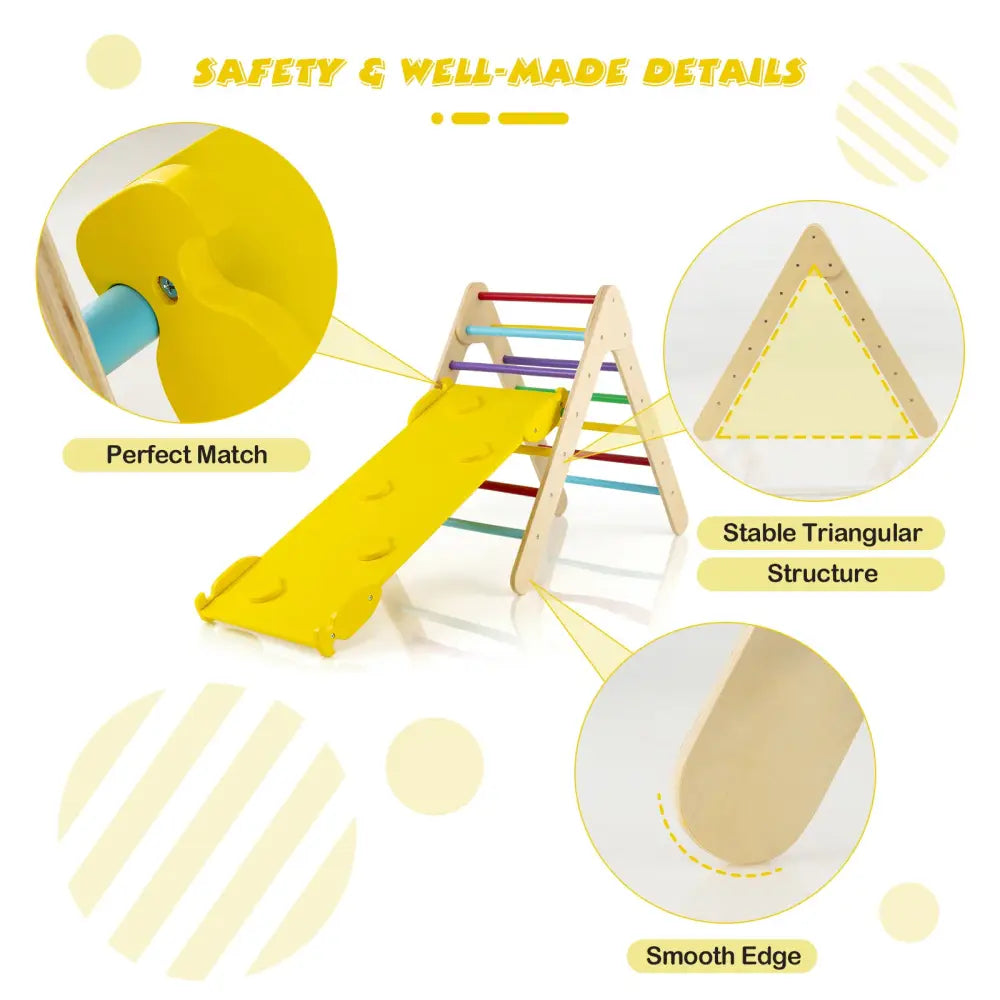 Patented 3-in-1 Wooden Climbing Triangle Set Triangle Climber with Ramp-Multicolor - Multicolor - Climbers & Slides