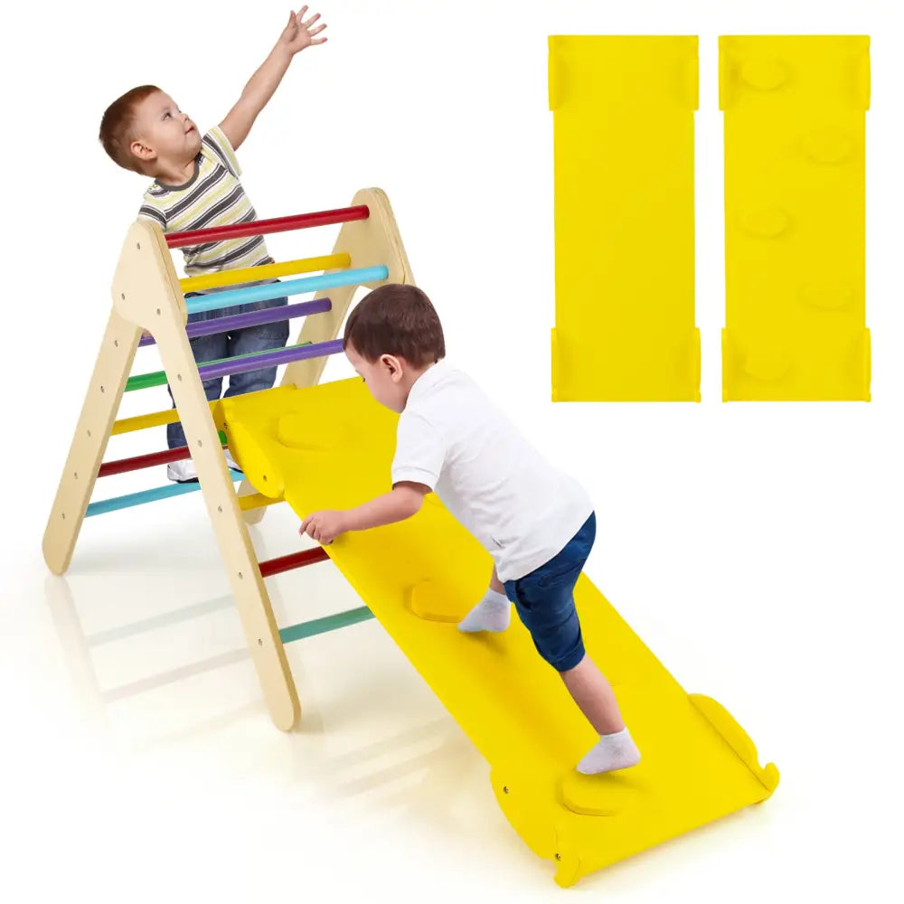 Patented 3-in-1 Wooden Climbing Triangle Set Triangle Climber with Ramp-Multicolor - Multicolor - Climbers & Slides