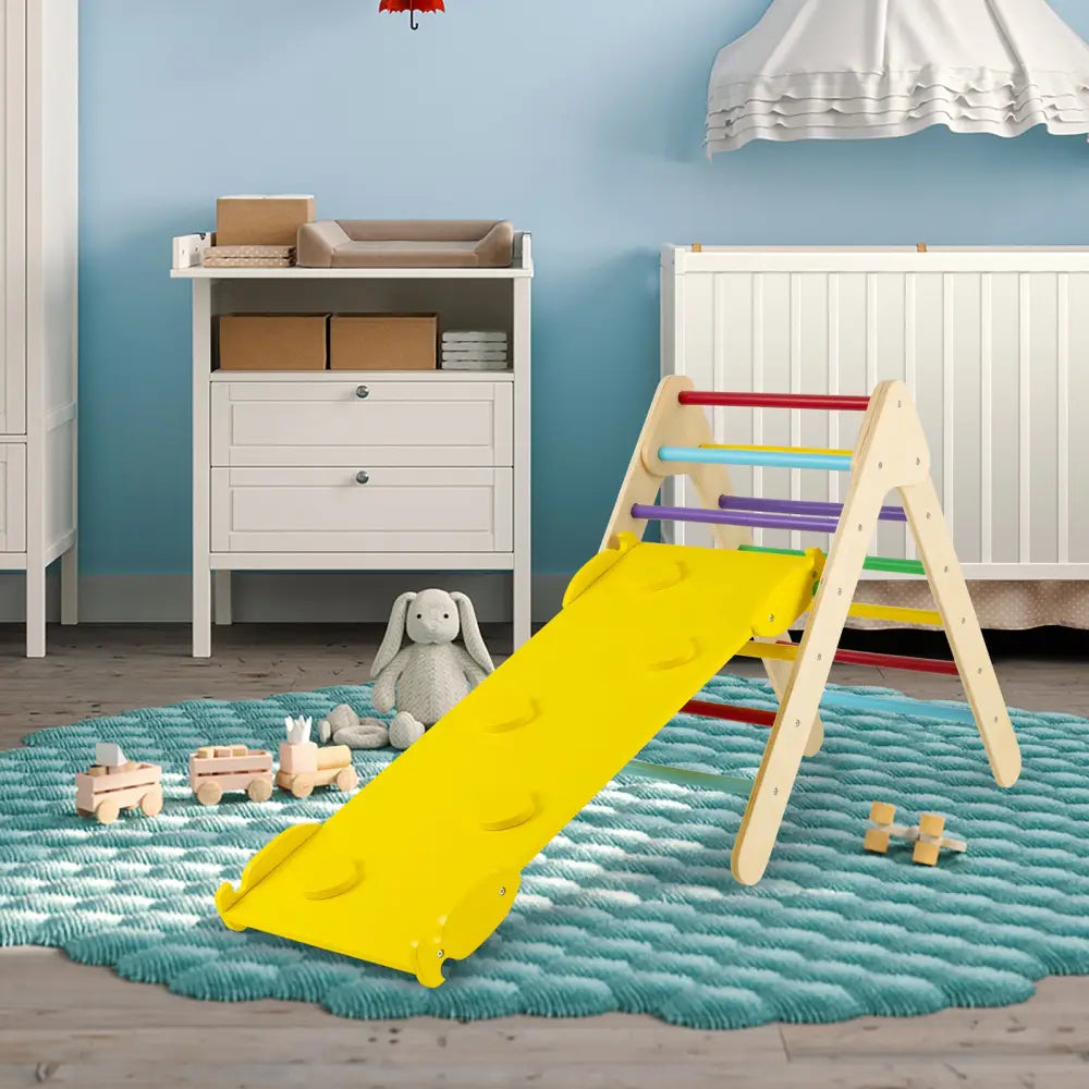 Patented 3-in-1 Wooden Climbing Triangle Set Triangle Climber with Ramp-Multicolor - Multicolor - Climbers & Slides