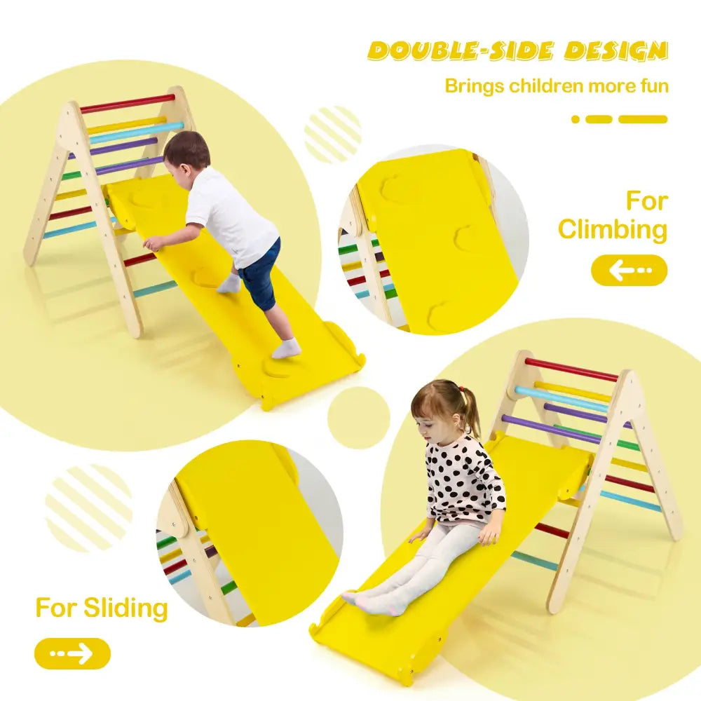 Patented 3-in-1 Wooden Climbing Triangle Set Triangle Climber with Ramp-Multicolor - Multicolor - Climbers & Slides