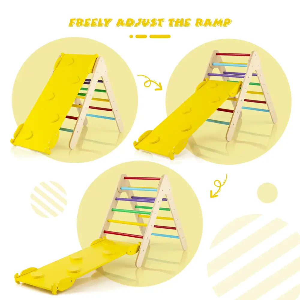 Patented 3-in-1 Wooden Climbing Triangle Set Triangle Climber with Ramp-Multicolor - Multicolor - Climbers & Slides