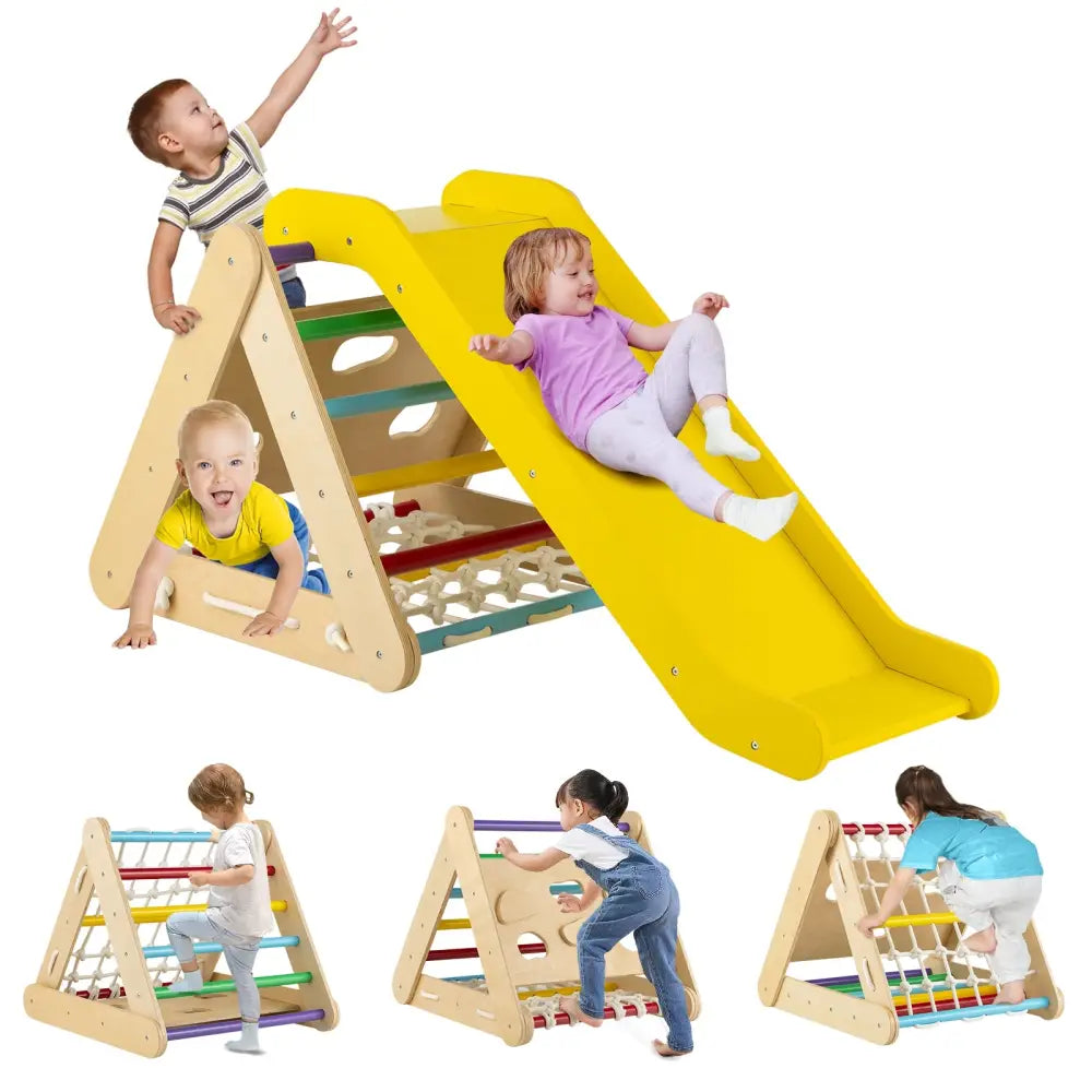 Patented 4 in 1 Triangle Climber Toy with Sliding Board and Climbing Net-Multicolor - Multicolor - Climbers & Slides