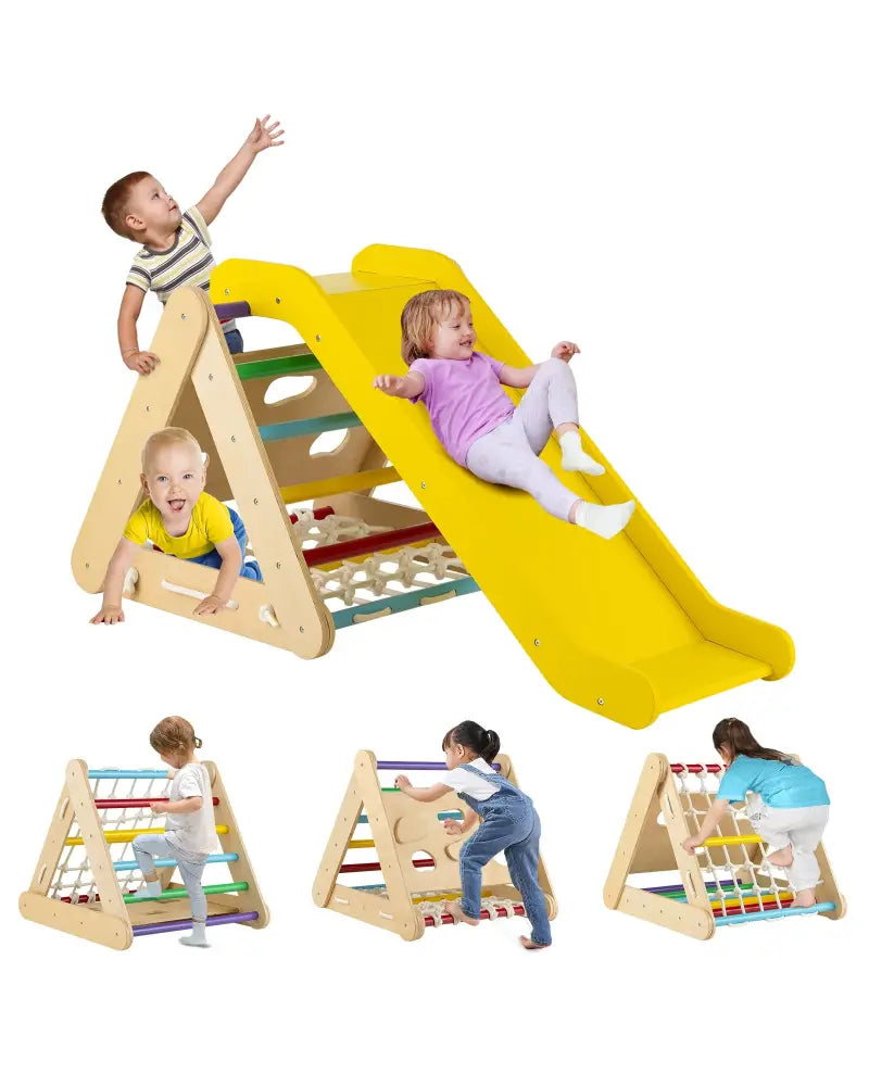 Patented 4 in 1 Triangle Climber Toy with Sliding Board and Climbing Net-Multicolor - Multicolor - Climbers & Slides