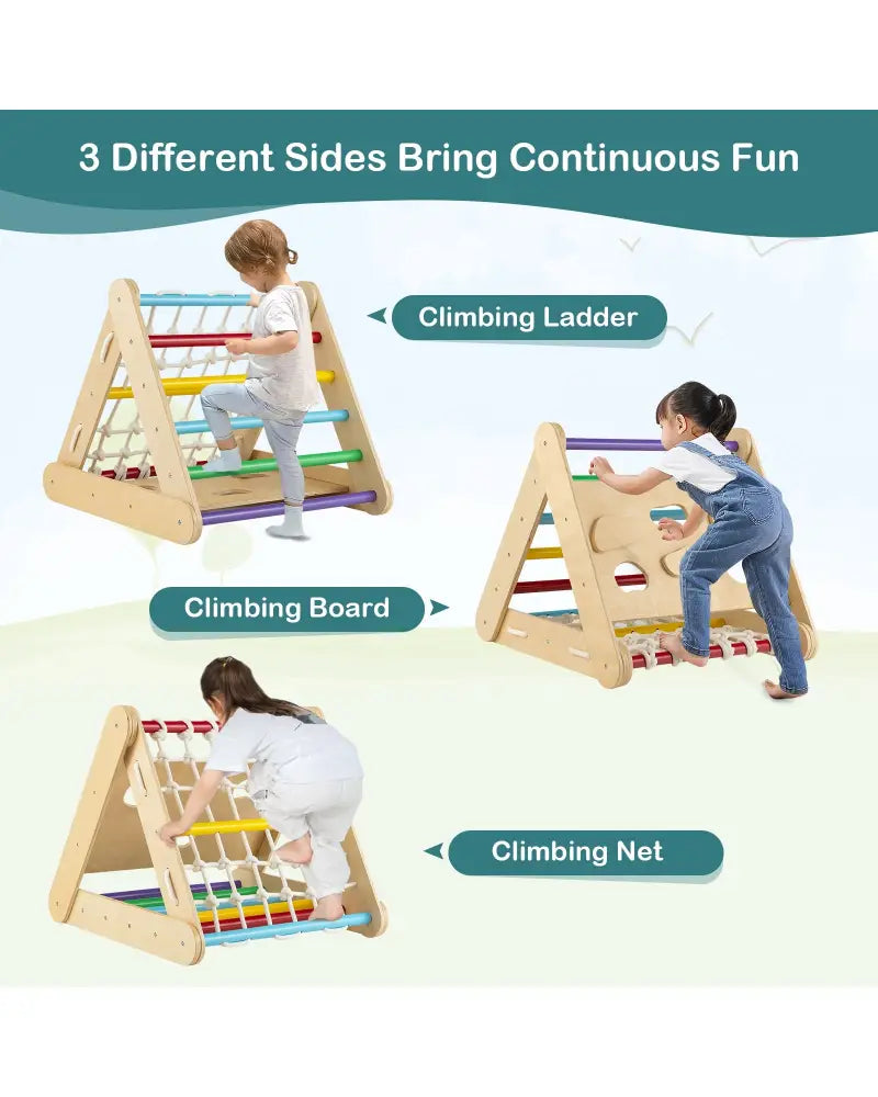 Patented 4 in 1 Triangle Climber Toy with Sliding Board and Climbing Net-Multicolor - Multicolor - Climbers & Slides