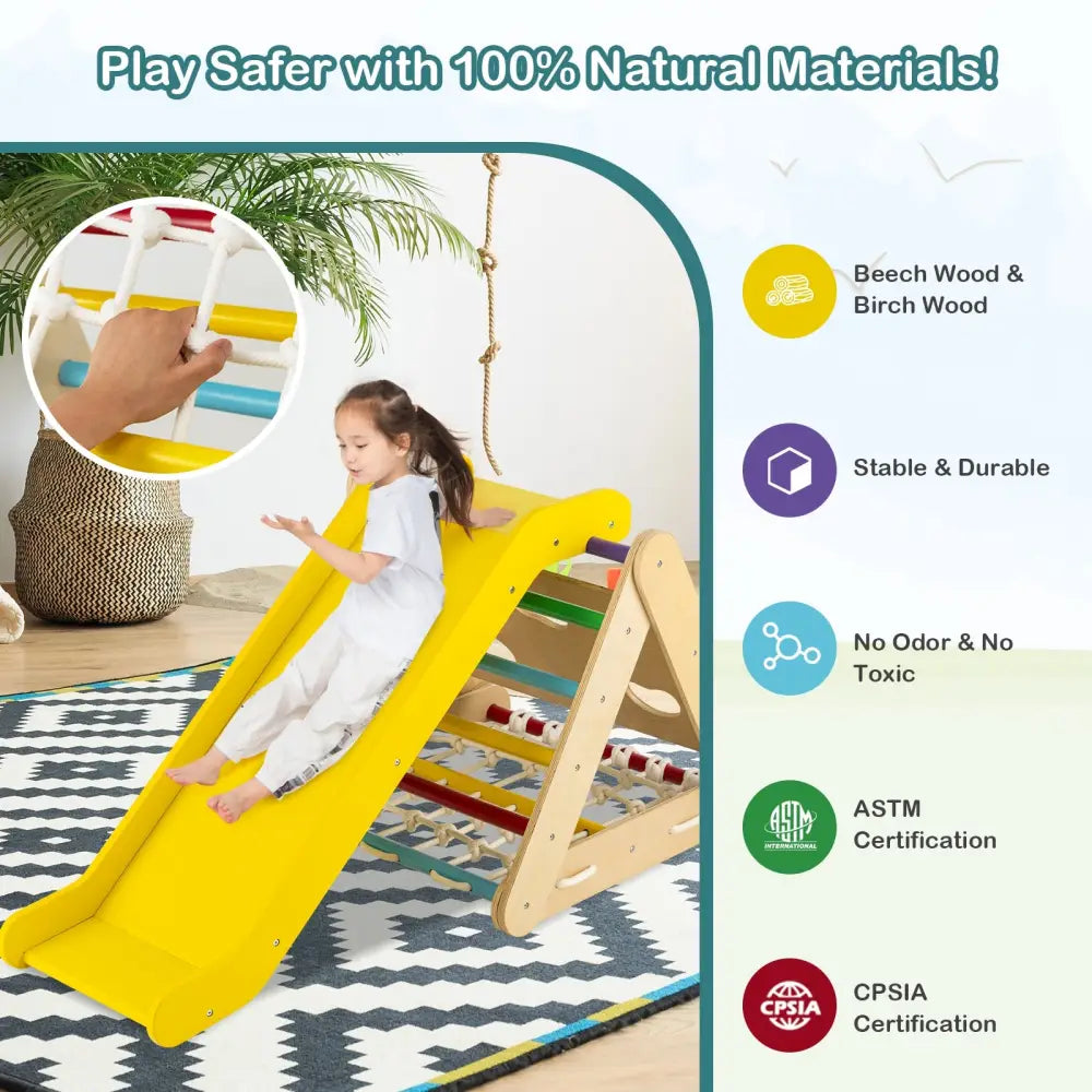 Patented 4 in 1 Triangle Climber Toy with Sliding Board and Climbing Net-Multicolor - Multicolor - Climbers & Slides