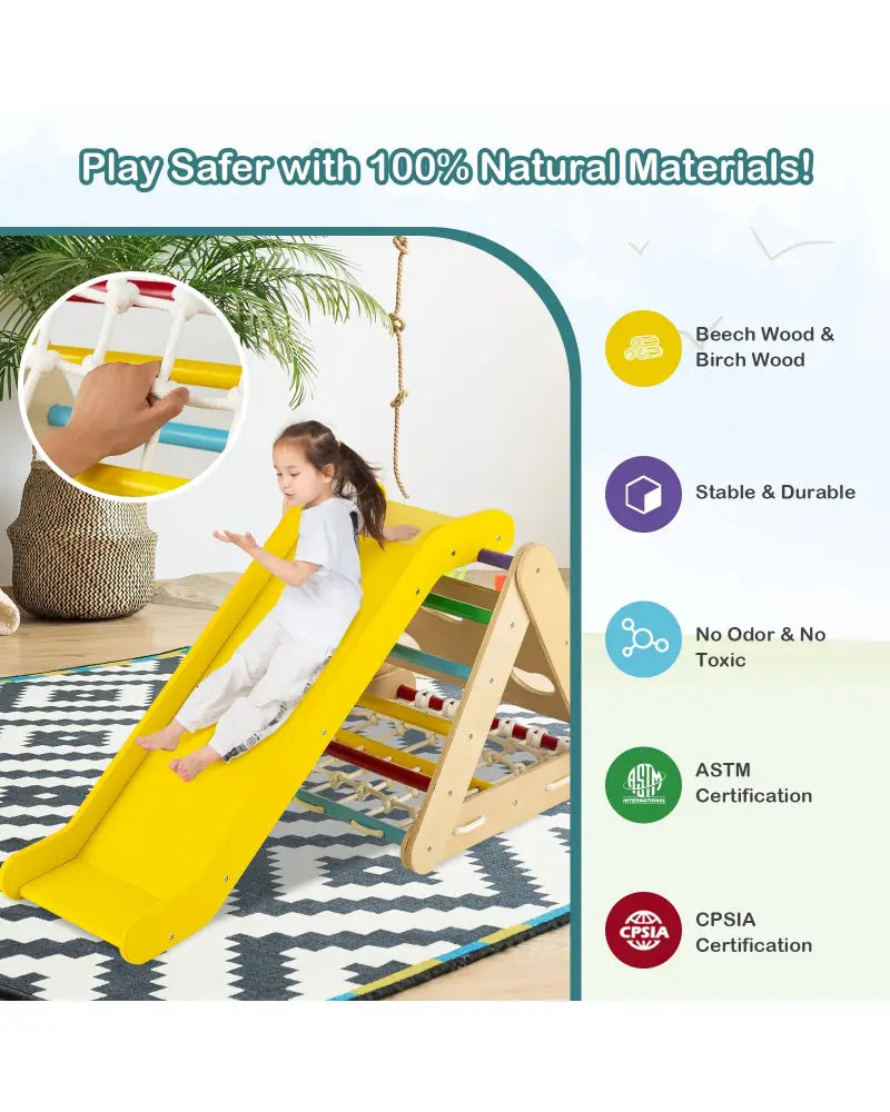 Patented 4 in 1 Triangle Climber Toy with Sliding Board and Climbing Net-Multicolor - Multicolor - Climbers & Slides
