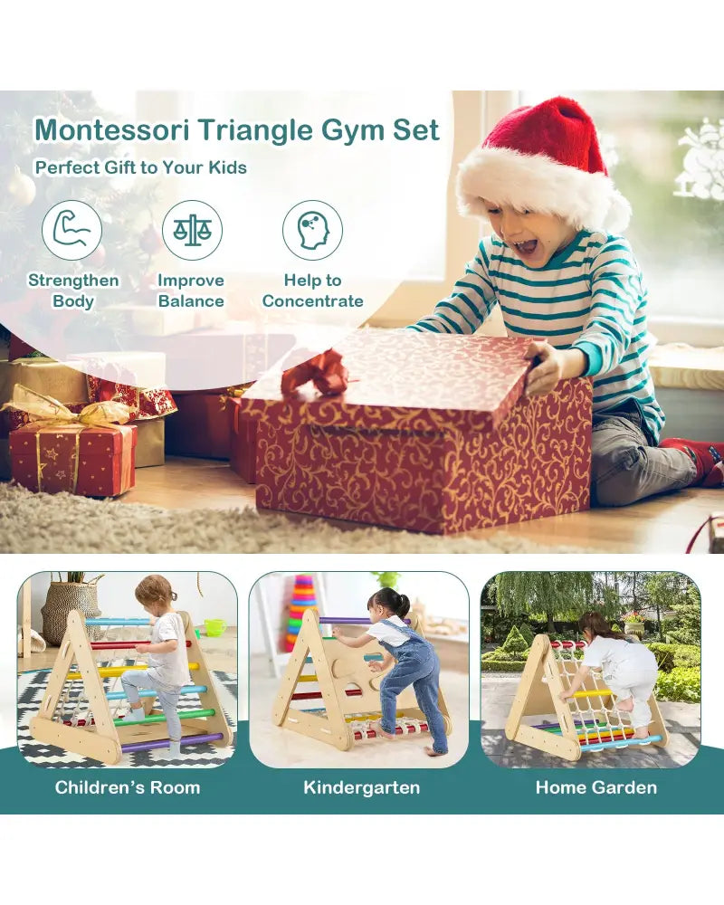 Patented 4 in 1 Triangle Climber Toy with Sliding Board and Climbing Net-Multicolor - Multicolor - Climbers & Slides