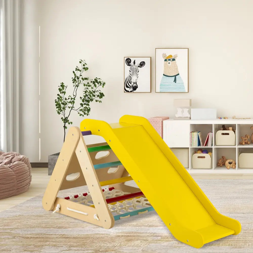 Patented 4 in 1 Triangle Climber Toy with Sliding Board and Climbing Net-Multicolor - Multicolor - Climbers & Slides