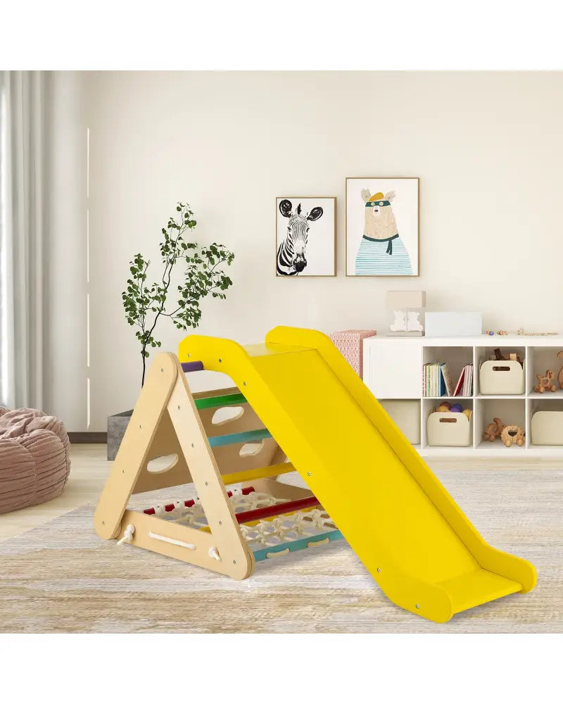 Patented 4 in 1 Triangle Climber Toy with Sliding Board and Climbing Net-Multicolor - Multicolor - Climbers & Slides