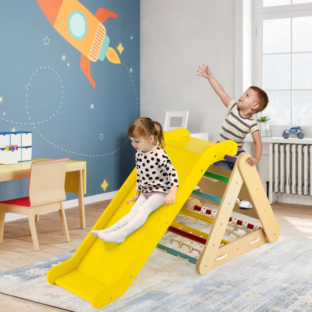 Patented 4 in 1 Triangle Climber Toy with Sliding Board and Climbing Net-Multicolor - Multicolor - Climbers & Slides