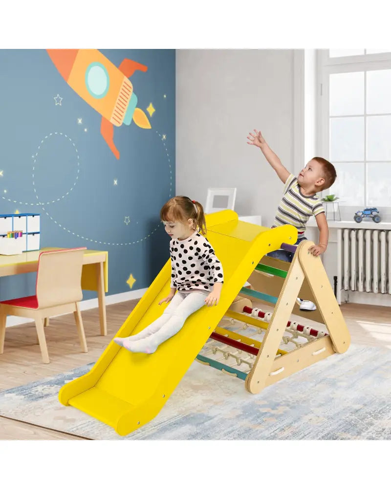 Patented 4 in 1 Triangle Climber Toy with Sliding Board and Climbing Net-Multicolor - Multicolor - Climbers & Slides